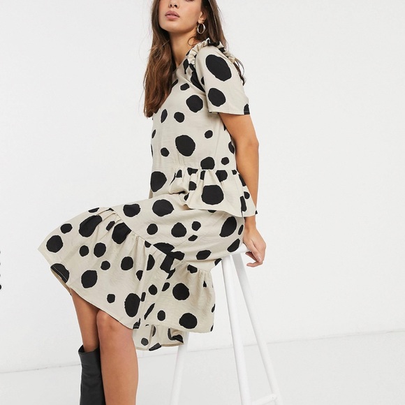 Vero Moda Artsy Ruffle Midi Dress with Dots [NWOT] - Picture 2 of 3